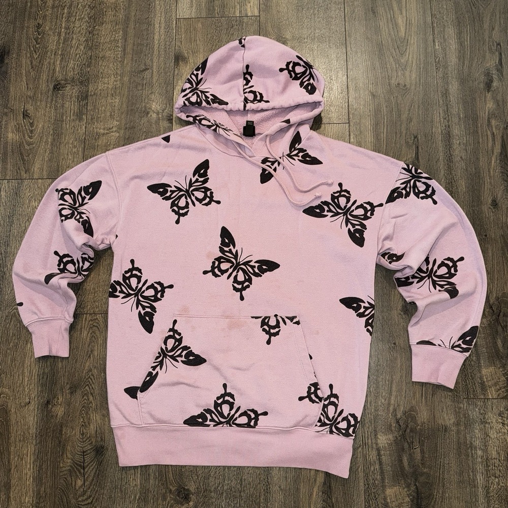 Wild Fable Women's S- M Purple & Black Butterfly Print‎ Fleece Hoodie Grunge Y2K